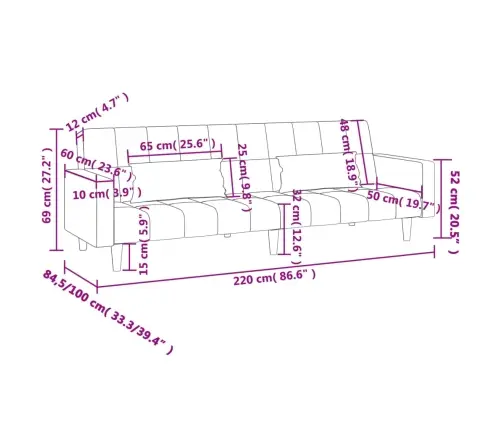 2-Kohaline Diivanvoodi Kahe Padjaga, Helehall, Samet