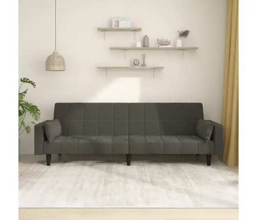 Dvivietė Sofa-Lova Su Dvejomis Pagalvėmis, Pilka, Aksomas