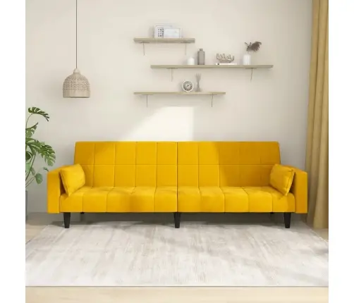 2-Vietīga Dīvāngulta Ar Diviem Spilveniem, Dzeltens Samts Vidaxl