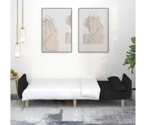 2-Vietīga Dīvāngulta Ar Diviem Spilveniem, Melns Audums Vidaxl