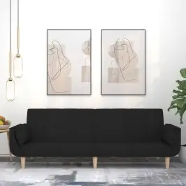 2-Vietīga Dīvāngulta Ar Diviem Spilveniem, Melns Audums Vidaxl