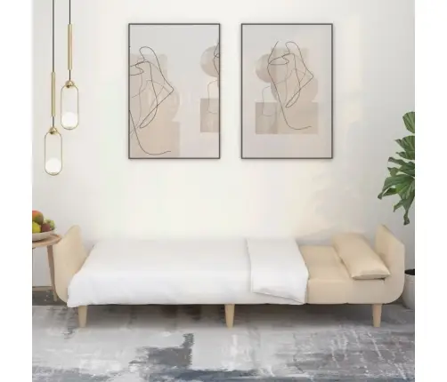 2-Vietīga Dīvāngulta Ar Diviem Spilveniem, Krēmkrāsas Audums Vidaxl