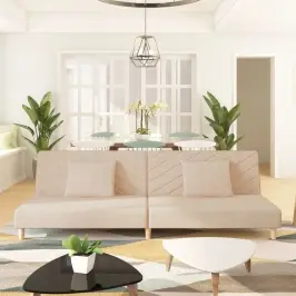 2-Vietīga Dīvāngulta Ar Diviem Spilveniem, Krēmkrāsas Audums Vidaxl 2-Vietīga Dīvāngulta Ar Diviem Spilveniem, Krēmkrāsas Audums Vidaxl