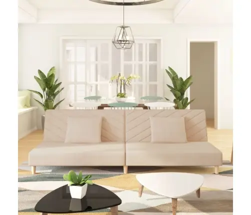 2-Vietīga Dīvāngulta Ar Diviem Spilveniem, Krēmkrāsas Audums Vidaxl