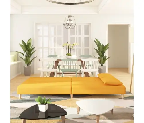 Dvivietė Sofa-Lova Su Dvejomis Pagalvėmis, Geltona, Audinys