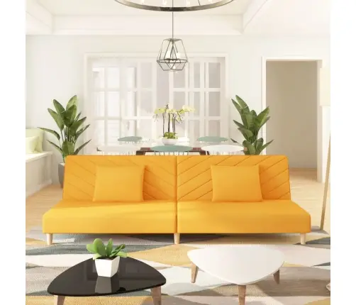 Dvivietė Sofa-Lova Su Dvejomis Pagalvėmis, Geltona, Audinys