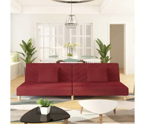 2-Vietīga Dīvāngulta Ar Diviem Spilveniem, Vīnsarkans Audums Vidaxl