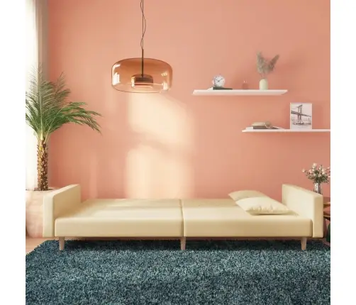 Dvivietė Sofa-Lova Su Dvejomis Pagalvėmis, Kreminė, Audinys