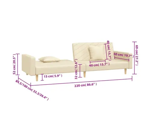 Dvivietė Sofa-Lova Su Dvejomis Pagalvėmis, Kreminė, Audinys