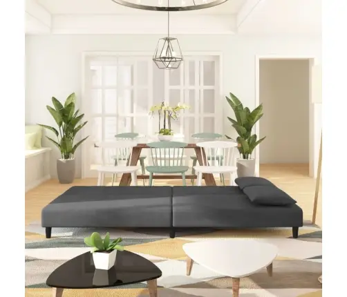 Dvivietė Sofa-Lova Su Dvejomis Pagalvėmis, Pilka, Aksomas