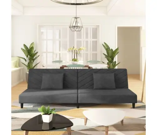 Dvivietė Sofa-Lova Su Dvejomis Pagalvėmis, Pilka, Aksomas