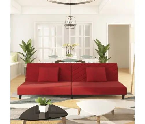 Dvivietė Sofa-Lova Su Dvejomis Pagalvėmis, Vyno, Aksomas