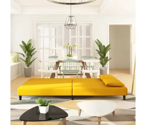 2-Vietīga Dīvāngulta Ar Diviem Spilveniem, Dzeltens Samts Vidaxl