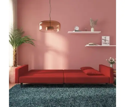 2-Vietīga Dīvāngulta Ar Diviem Spilveniem, Vīnsarkans Samts Vidaxl