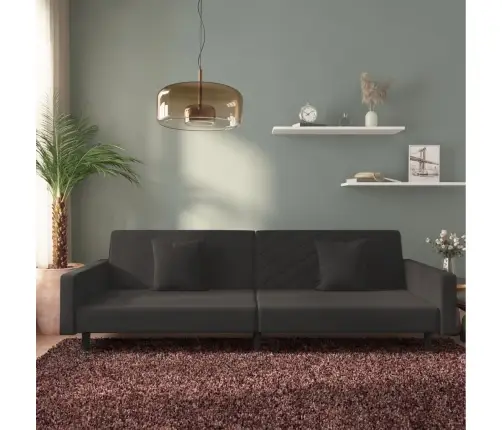 2-Vietīga Dīvāngulta Ar Diviem Spilveniem, Melns Samts Vidaxl