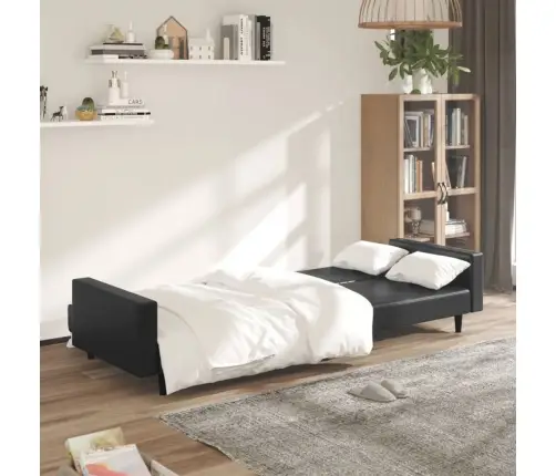Dvivietė Sofa-Lova, Juodos Spalvos, Dirbtinė Oda