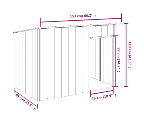 Suņu Būda Ar Jumtu, 153X91X110 Cm, Cinkots Tērauds, Pelēka Vidaxl