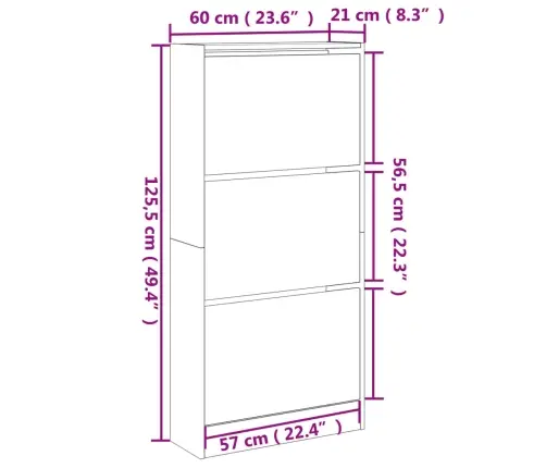 Spintelė Batams, Sonoma Ąžuolo, 60X21X125,5cm Apdirbta Mediena