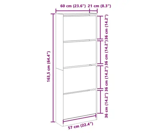 Apavu Skapītis, Ozolkoka, 60X21X163,5 Cm, Inženierijas Koks Vidaxl