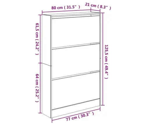 Spintelė Batams, Ruda Ąžuolo, 80X21X125,5cm Apdirbta Mediena