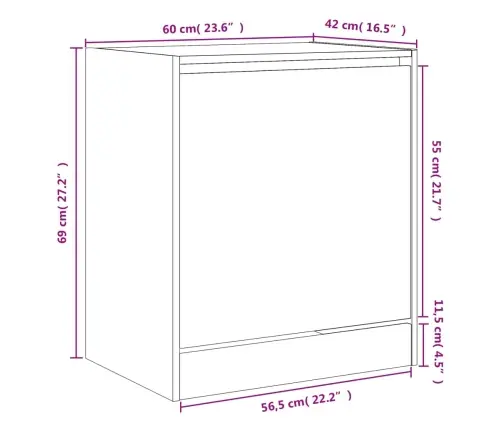 Apavu Skapītis, Betona Pelēks, 60X42X69 Cm, Inženierijas Koks Vidaxl