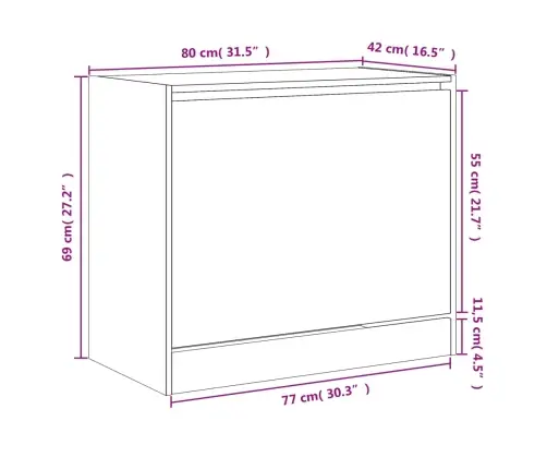 Apavu Skapītis, Pelēka Ozola, 80X42X69 Cm, Inženierijas Koks Vidaxl