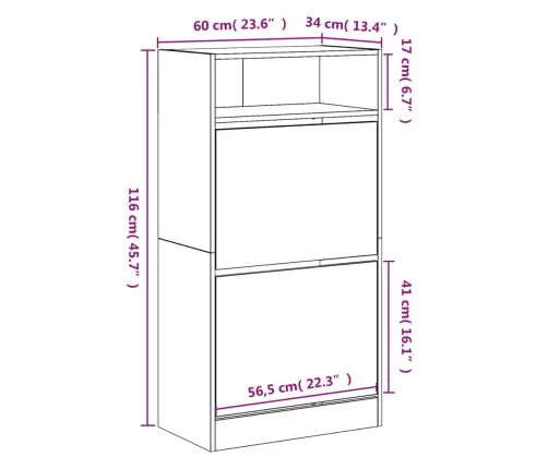 Apavu Skapītis, Ozolkoka Krāsa, 60X34X116 Cm, Inženierijas Koks Vidaxl