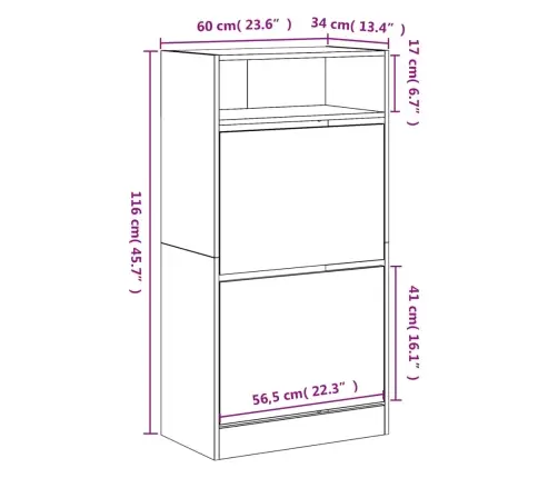Spintelė Batams, Pilka Ąžuolo, 60X34X116cm Apdirbta Mediena