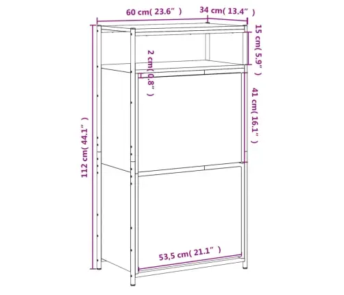 Jalatsikapp, Pruun Tamm, 60 X 34 X 112 cm Tehispuit