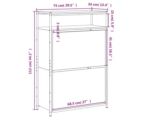 Apavu Skapītis, Ozolkoka Krāsa, 75X34X112 Cm, Inženierijas Koks Vidaxl
