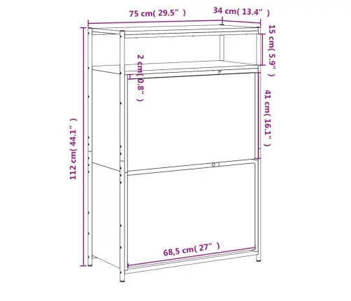 Jalatsikapp, Hall Sonoma Tamm, 75 X 34 X 112 cm Tehispuit