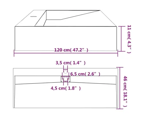 Izlietne, 120X46X11 Cm, Minerālu Un Marmora Materiāls, Melna Vidaxl