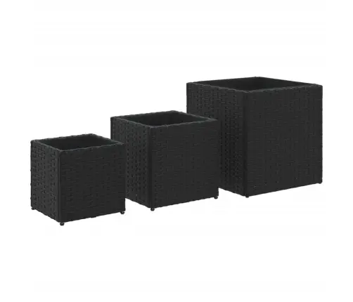 Puķu Kastes, 3 Gab., Polietilēna Rotangpalma, Melnas Vidaxl
