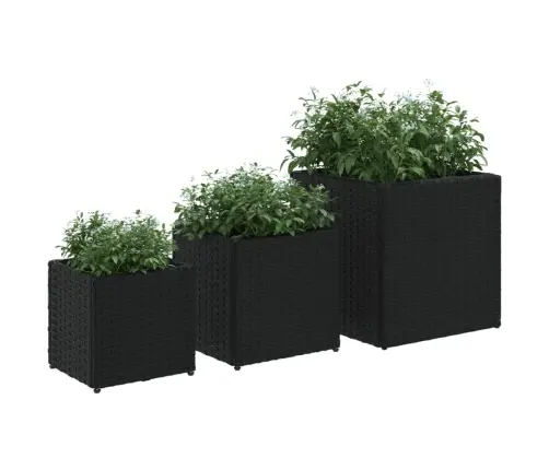 Puķu Kastes, 3 Gab., Polietilēna Rotangpalma, Melnas Vidaxl