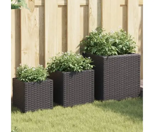Puķu Kastes, 3 Gab., Polietilēna Rotangpalma, Melnas Vidaxl