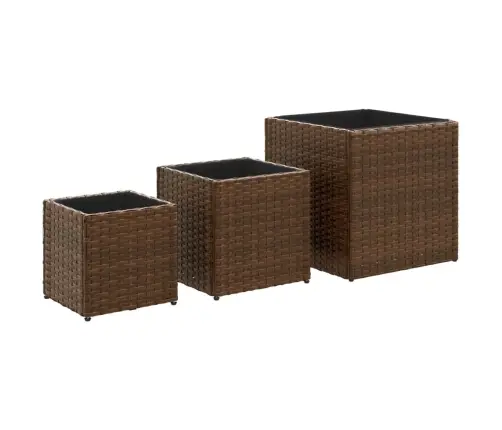 Puķu Kastes, 3 Gab., Polietilēna Rotangpalma, Brūnas Vidaxl