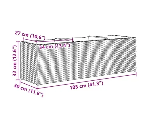 Dārza Puķu Kaste, 3 Podi, 105X30X32 Cm, Brūna Pe Rotangpalma Vidaxl