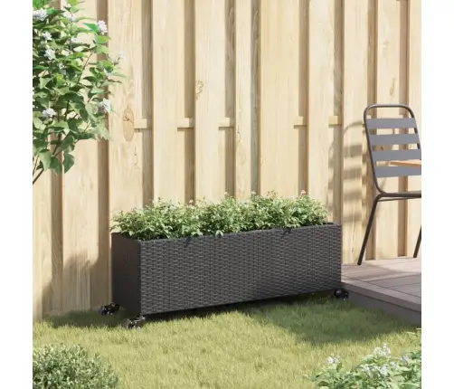 Dārza Puķu Kaste Ar Riteņiem, 3 Podi, 107X32X38 Cm, Melns Pe Vidaxl