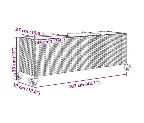 Dārza Puķu Kaste Ar Riteņiem, 3 Podi, 107X32X38 Cm, Melns Pe Vidaxl