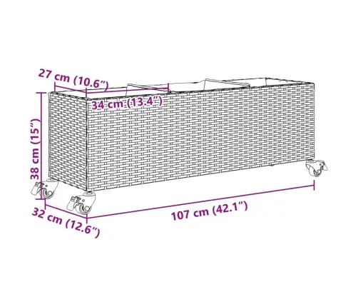Taimekast Rataste Ja 3 Potiga, Pruun, 107X32X38 cm Polürotang