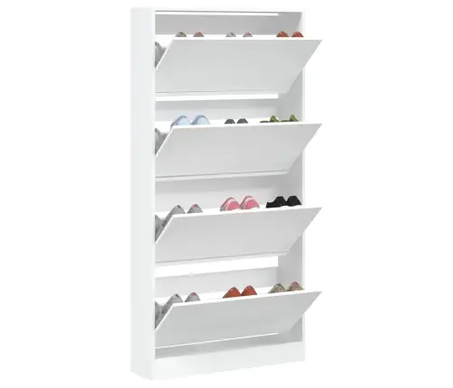 Jalanõudekapp, 4 Klappuksega, Valge, 80 X 21 X 163,5 Cm