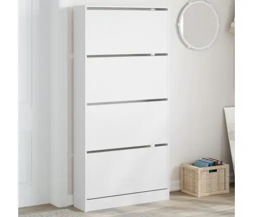 Jalanõudekapp, 4 Klappuksega, Valge, 80 X 21 X 163,5 Cm