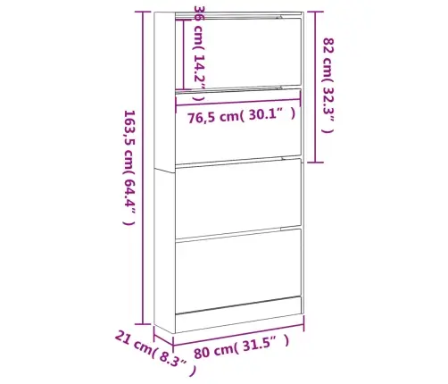 Apavu Skapītis Ar 4 Atvilktnēm, Koka Krāsa, 80X21X163,5 Cm Vidaxl