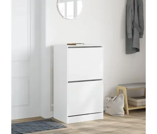 Jalanõudekapp, 2 Klappuksega, Valge, 60 X 42 X 108 Cm