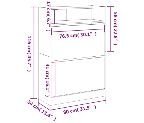 Apavu Skapītis Ar 2 Atvilktnēm, Ozolkoka Krāsa, 80X34X116 Cm Vidaxl