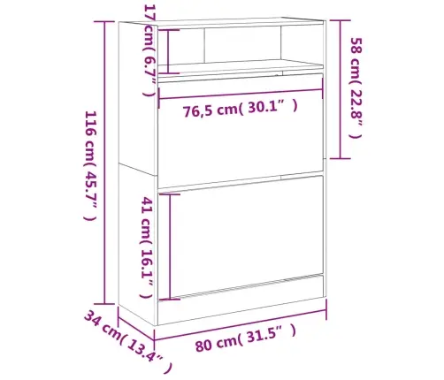 Apavu Skapītis Ar 2 Atvilktnēm, Pelēka Ozola, 80X34X116 Cm Vidaxl