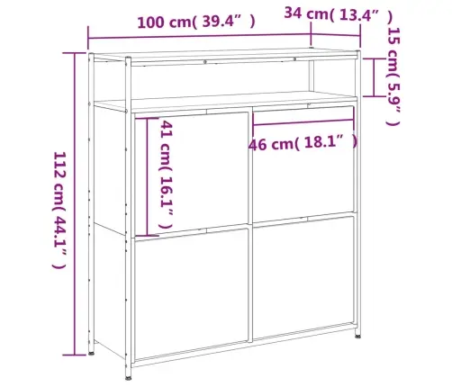 Apavu Skapītis Ar 4 Atvilktnēm, Pelēka Ozola, 100X34X112 Cm Vidaxl