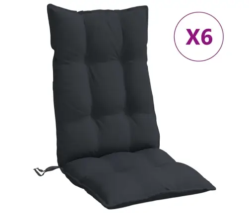 Kõrge Seljatoega Toolipadjad 6 Tk, Must, Oxford Kangas