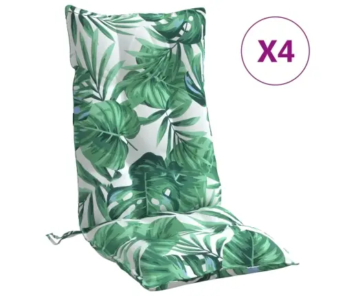 Kõrge Seljatoega Toolipadjad 4 Tk, Lehemuster, Oxford Kangas
