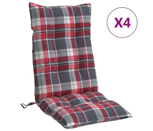 Kõrge Seljatoega Toolipadjad 4 Tk, Punane Ruudumuster, Kangas